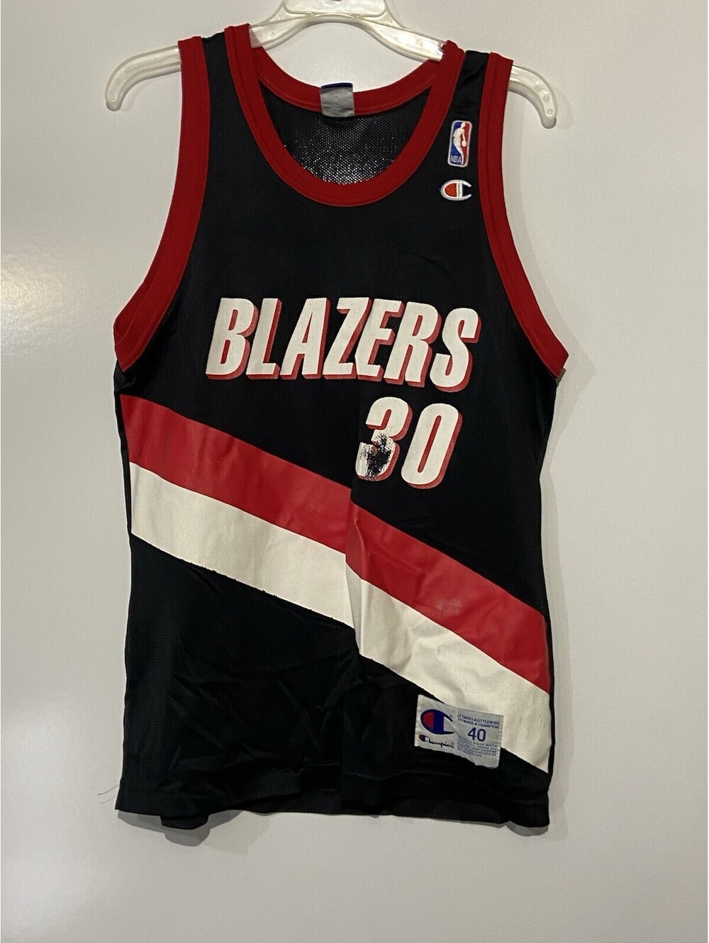 Mens CHAMPION Black Vintage Portland Blazers #30 Rasheed Wallace Jersey Sz 40